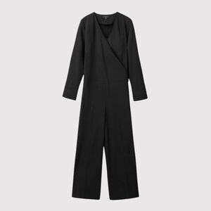 COS Womens Jumpsuit Black Wool Wrap V Neck Long Sleeve Straight Tailored Size 6
